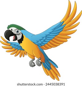 Cartoon blue macaw isolated on white background