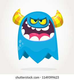 Cartoon  blue monster. Halloween vector illustration of excited monster