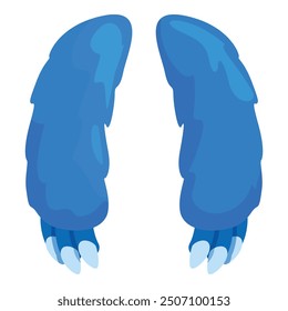 Cartoon blue monster legs with claws are standing on a white background