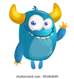 Cartoon blue monster. Vector illustration