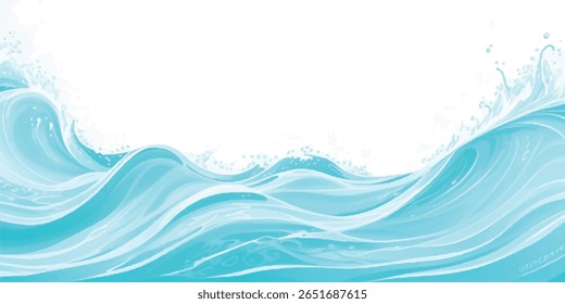 Cartoon Blue Ocean Wave Background with Seafoam and Aqua Curve – Perfect for Kids Projects, Stickers and Print Design
