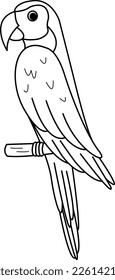 Cartoon Blue Parrot For Coloring Page. Vector Illustration Tropical Bird Parrot