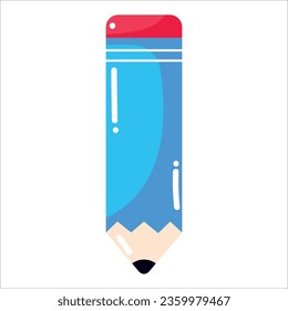 Cartoon blue pencil with eraser School supplies. Doodle style. Vector illustration