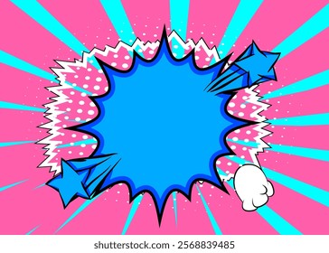 Cartoon blue, pink and white colored background, comic book vibrant backdrop. Retro vector comics pop art design.