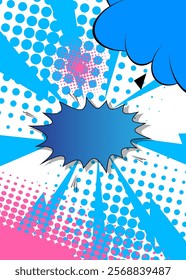 Cartoon blue, pink and white colored background, comic book vibrant backdrop. Retro vector comics pop art design.