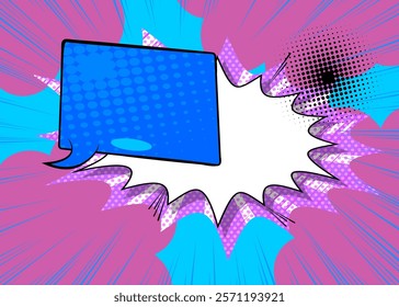 Cartoon blue, pink and white colored background, comic book vibrant backdrop. Retro vector comics pop art design.