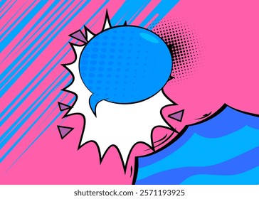 Cartoon blue, pink and white colored background, comic book vibrant backdrop. Retro vector comics pop art design.