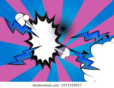 Cartoon blue, pink and white colored background, comic book vibrant backdrop. Retro vector comics pop art design.