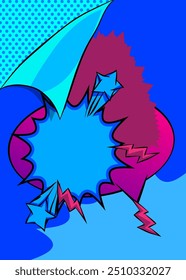 Cartoon blue and purple background, comic book backdrop. Retro vector comics pop art design.