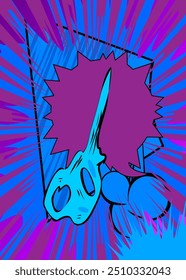 Cartoon auf blauem und violettem Hintergrund, Comic-Hintergrund. Retro Vektor Comics Pop Art Design.