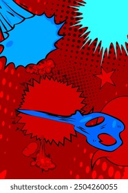 Cartoon blue and red background, comic book backdrop. Retro vector comics pop art design.