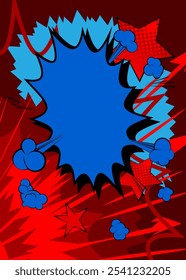 Cartoon blue and red background, comic book backdrop. Retro vector comics pop art design.