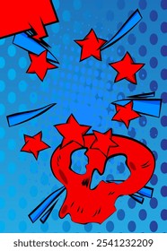 Cartoon blue and red background, comic book backdrop. Retro vector comics pop art design.