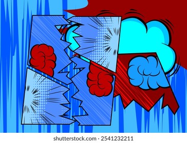 Fondo azul y rojo de la historieta, telón de fondo del cómic. Diseño de arte pop de cómics de Vector retro.
