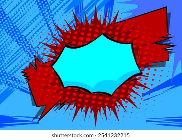 Fondo azul y rojo de la historieta, telón de fondo del cómic. Diseño de arte pop de cómics de Vector retro.