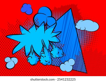 Cartoon blue and red background, comic book backdrop. Retro vector comics pop art design.