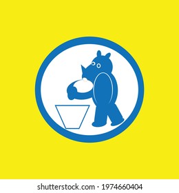 cartoon blue rhino taking out the trash