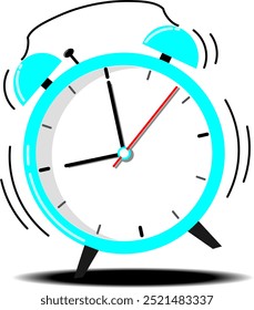 Cartoon blue ringing alarm clock. Reminder or wake up illustration. Flat style vector.