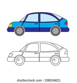 Cartoon Blue Saloon Car for Coloring Book