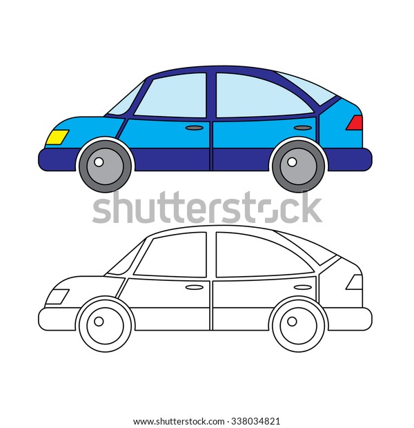 Cartoon Blue Saloon Car\
for Coloring Book