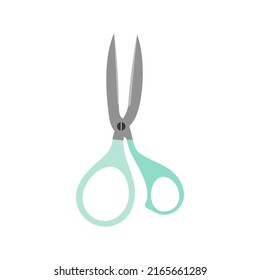 cartoon blue scissors isolated on white background, flat style, sewing tool icon