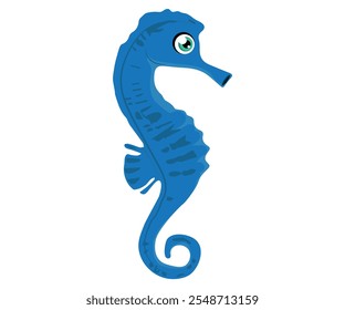 Cartoon blue seahorse. Isolated vector illustration.