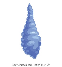Cartoon blue seashell with spiral structure isolated on white background