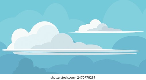 
Zeichentrickfilm blauer Himmel und Wolken. Realistische Sommer Wolken Illustration, saubere Natur Wolkenlandschaft.