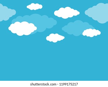 Cartoon blue sky with clouds - seamless pattern in cartoon style - flat vector background