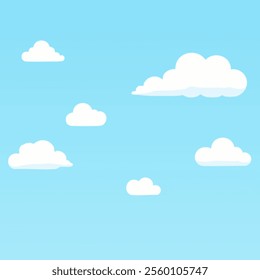 Cartoon Blue Sky with Fluffy White Clouds