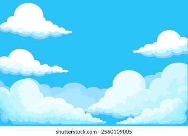 Cartoon Blue Sky with Layered Clouds
