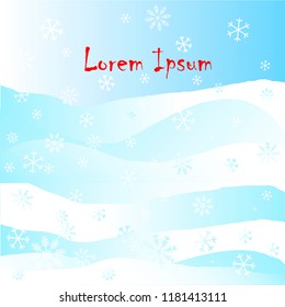 Cartoon blue snow background, snowflakes, red Lorem Ipsum design element stock vector illustration