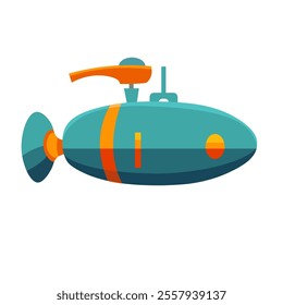 Cartoon blue submarine vector illustration, cute childish submarine clip art icon