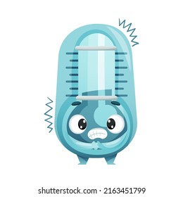 Cartoon Blue Thermometer Character Freezing from Cold Vector Illustration