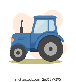 Cartoon blue tractor stands on grass, tractor symbolizes farm work and machinery, tractor perfect for kids books, rural education, and agricultural visuals.