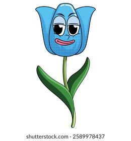 Cartoon blue tulip flower with funny face