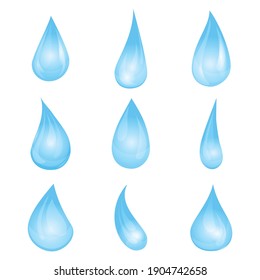 Cartoon Blue Water Drop Set. Vector Illustration