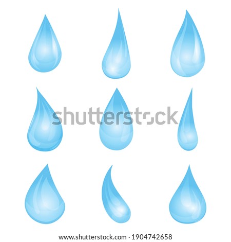 Cartoon blue water drop set. Vector illustration