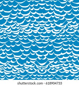 Cartoon blue water seamless pattern. Hand drawn vector theme. Good for backgrounds, textile, kitchen and bathroom stuff