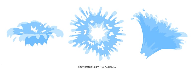 Cartoon Blue Water Spray Set. Cartoon Style. Vector Illustration.