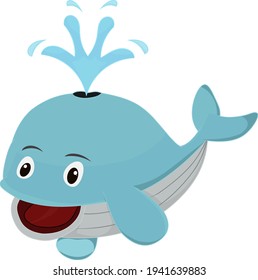 cartoon blue whale smiling isolated