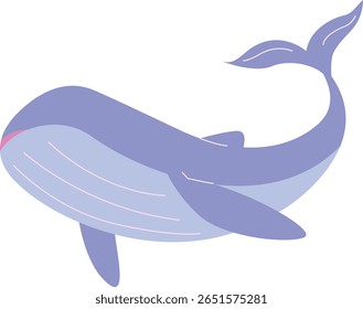 Cartoon Blue Whale Swimming Flat Illustration