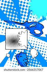 Cartoon Blue and White, comic book background. Retro vector comics pop art design.