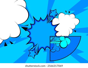 Cartoon Blue and White, comic book background. Retro vector comics pop art design.