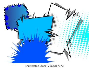 Cartoon Blue and White, comic book background. Retro vector comics pop art design.