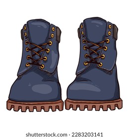 Cartoon Blue Work Boots. Vektorgrafik-Vorderansicht