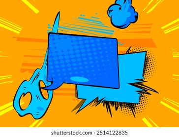 Cartoon Blue and yellow background, comic book backdrop. Retro vector comics pop art design.