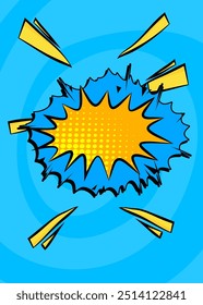 Cartoon Blue and yellow background, comic book backdrop. Retro vector comics pop art design.