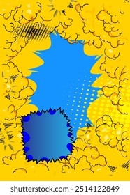 Cartoon Fundo azul e amarelo, história em quadrinhos. Quadrinhos vetoriais retrô com design de arte pop.