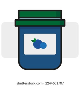 cartoon blueberry jar. Organic concept. Cooking background. Sweet food. Vector illustration.